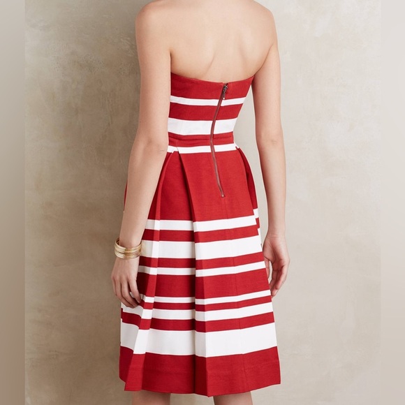 Anthropologie Dress Womens 4 Maeve Red Mita Strapeless Fit Flare Nautical Classy - Picture 11 of 13